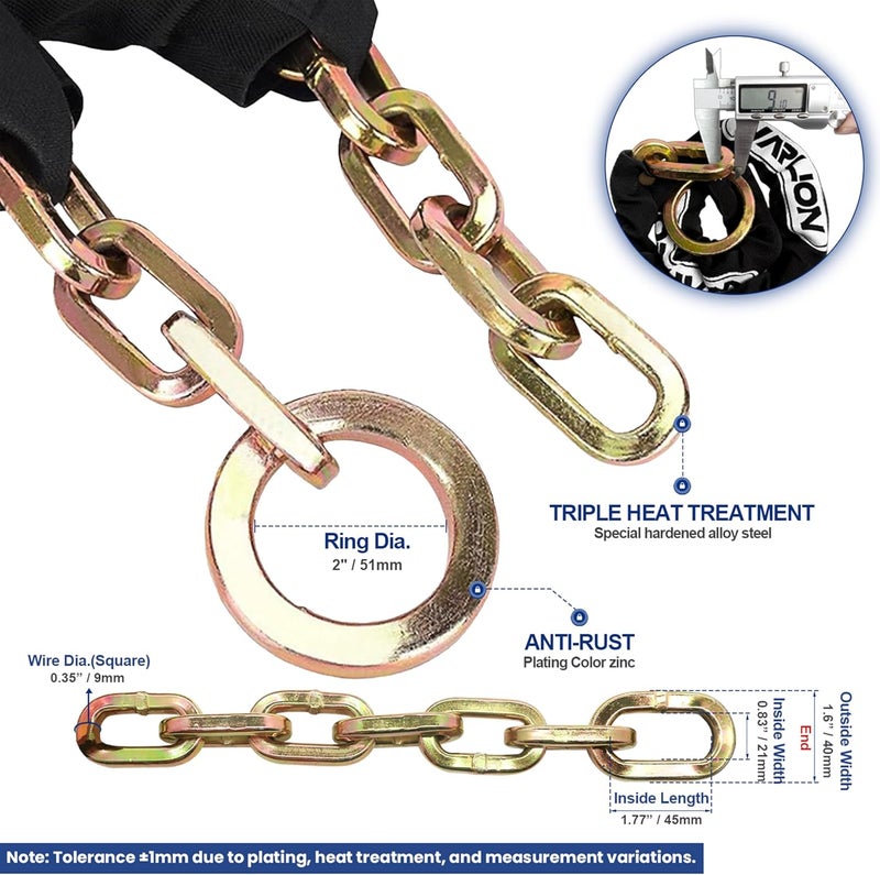 WARLION Heavy Duty Security Chain, 15ft x 3/8in Thick, Anti-Theft & Cut-Proof Motorcycle Chain with Cinch Ring - Secure Generators, Ebikes, & 2-Wheeled Vehicles - Image 3